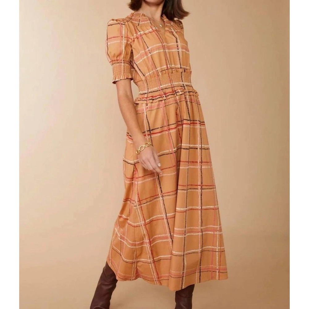 Spartina 449 Adelaide Dash Plaid Midi Dress Botanic Garden Sz M Boho Summer